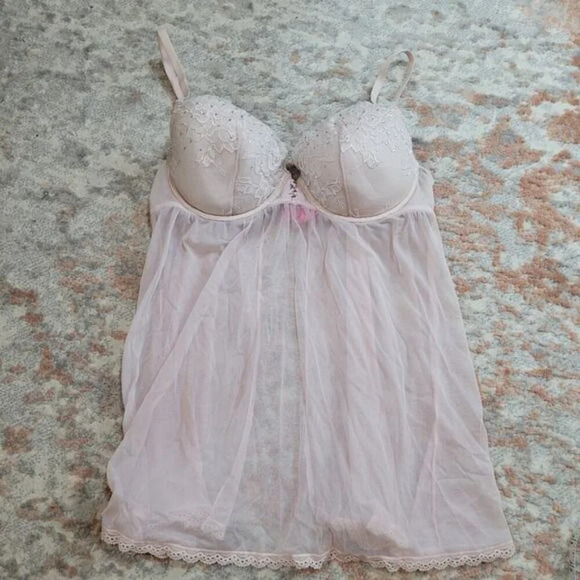 La Senza Pink Sheer Open Back Underwire Bra Babydoll - Size Extra Large - Picture 2 of 6